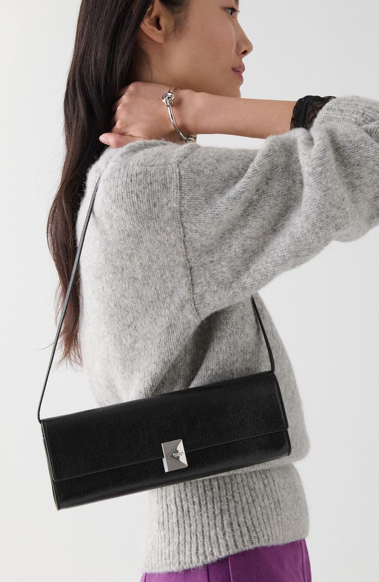 Kate Spade New York mini deco soft glazed leather shoulder bag, Alternate, color, Black