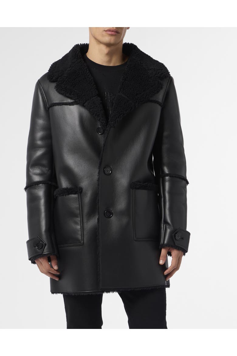 Long Eco Shearling Jacket Men, Main, color, black