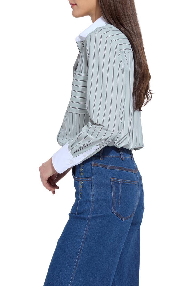 Stripe Button-Up Shirt, Alternate, color, MOON STRP