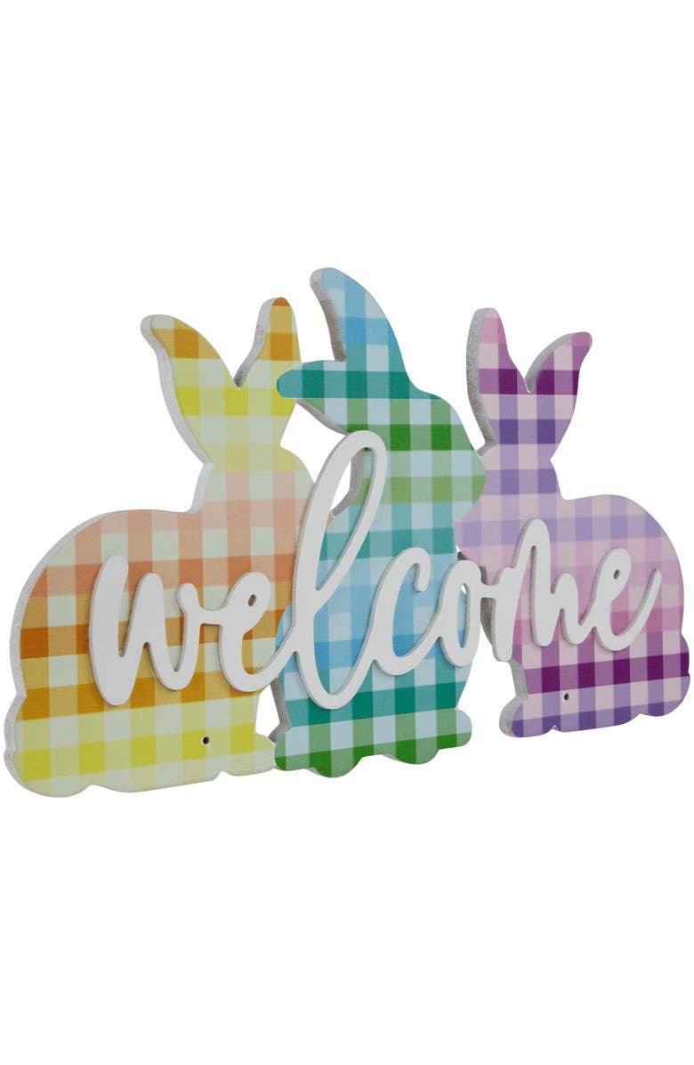 Northlight Gingham Bunnies Welcome Easter Wall Sign - 13.75", Alternate, color, Multi