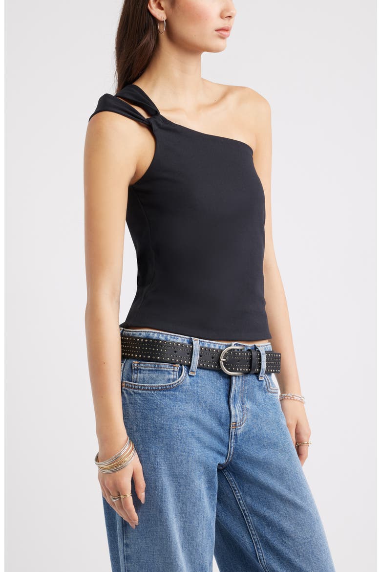 Stretch Cotton One-Shoulder Tank, Alternate, color, BLACK