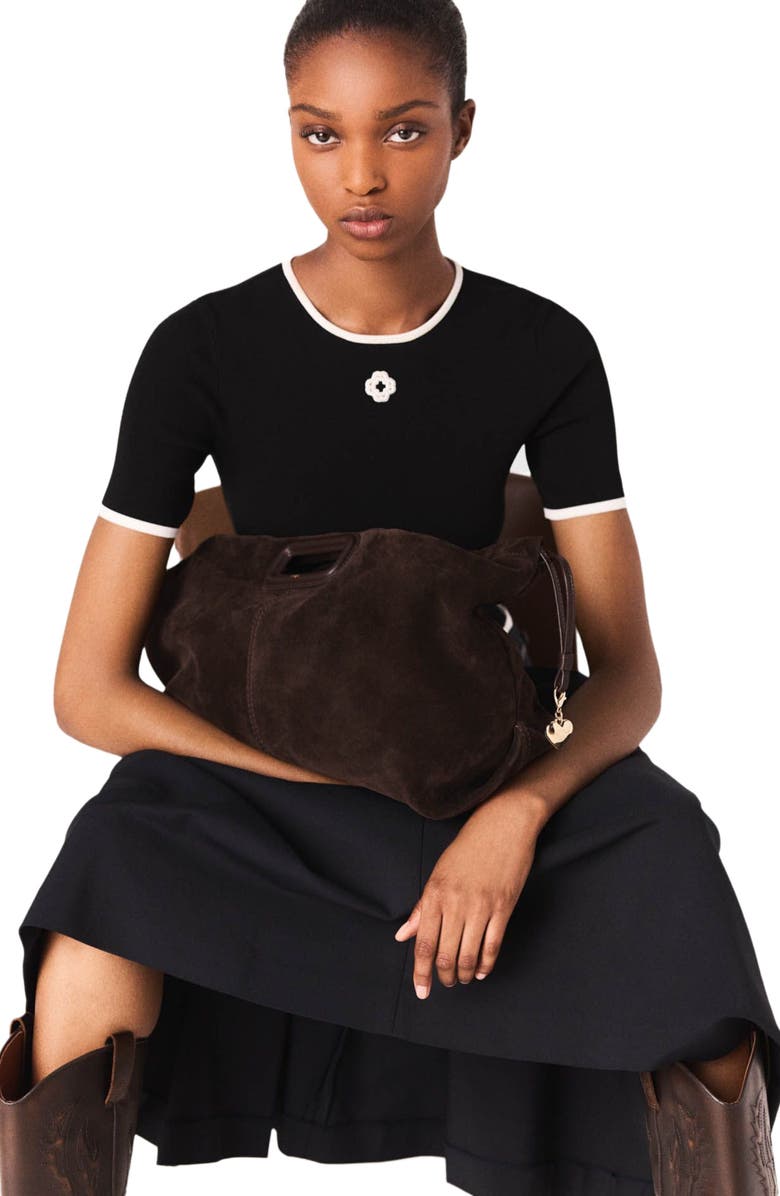 maje Openwork knit bodysuit, Alternate, color,