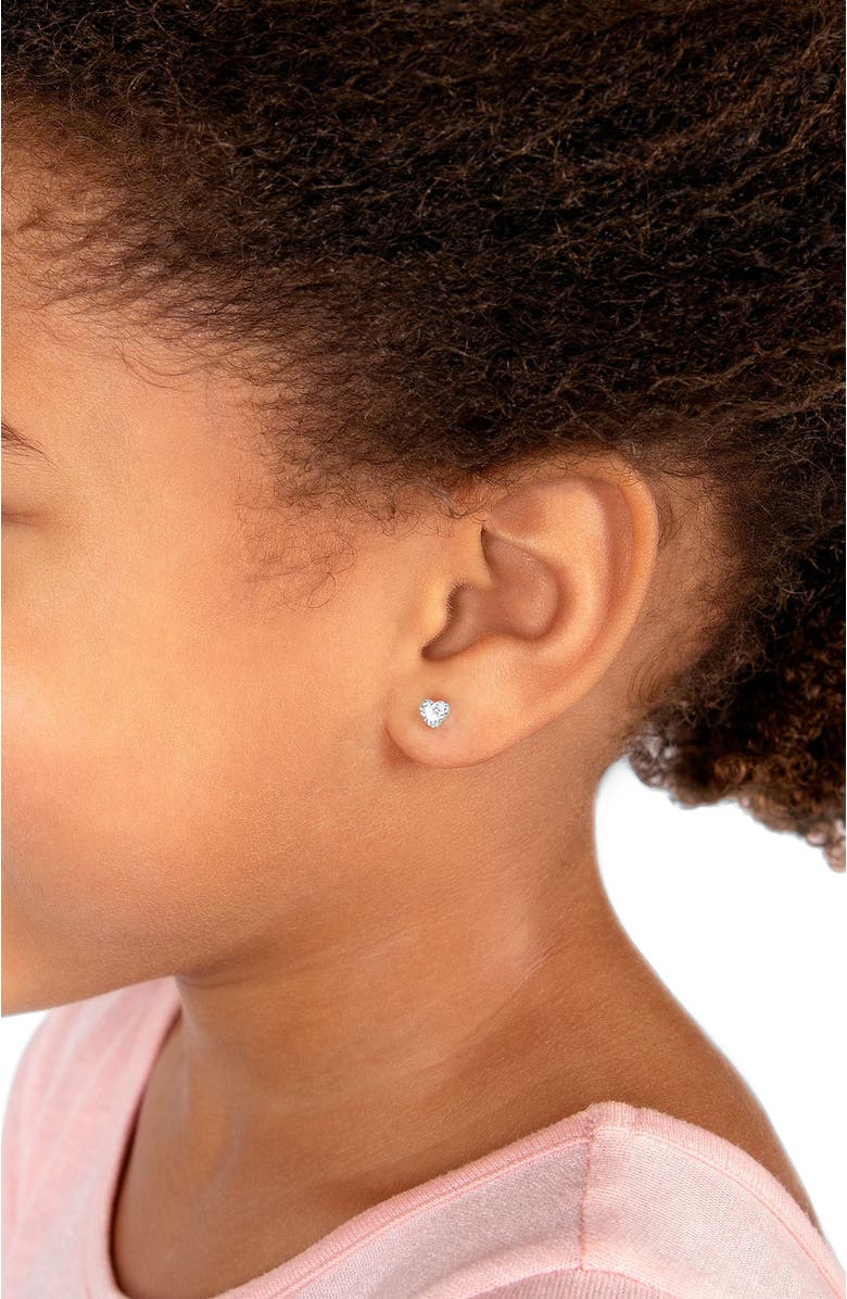 Tiny Blessings 14K Gold 4mm Clear Heart Studs Screw Back Earrings, Alternate, color, 14K White Gold