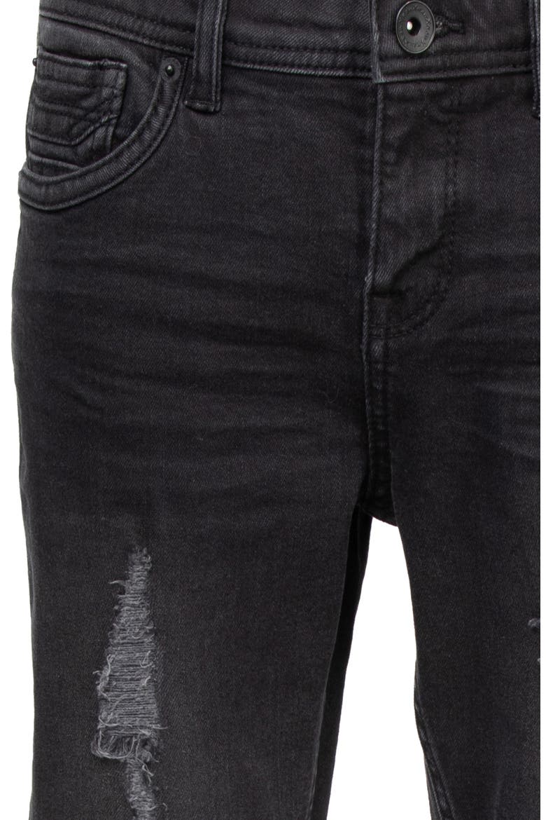 Kids' Raw X Rip & Repair Distressed Neon Stitch Jeans, Alternate, color, JET BLACK