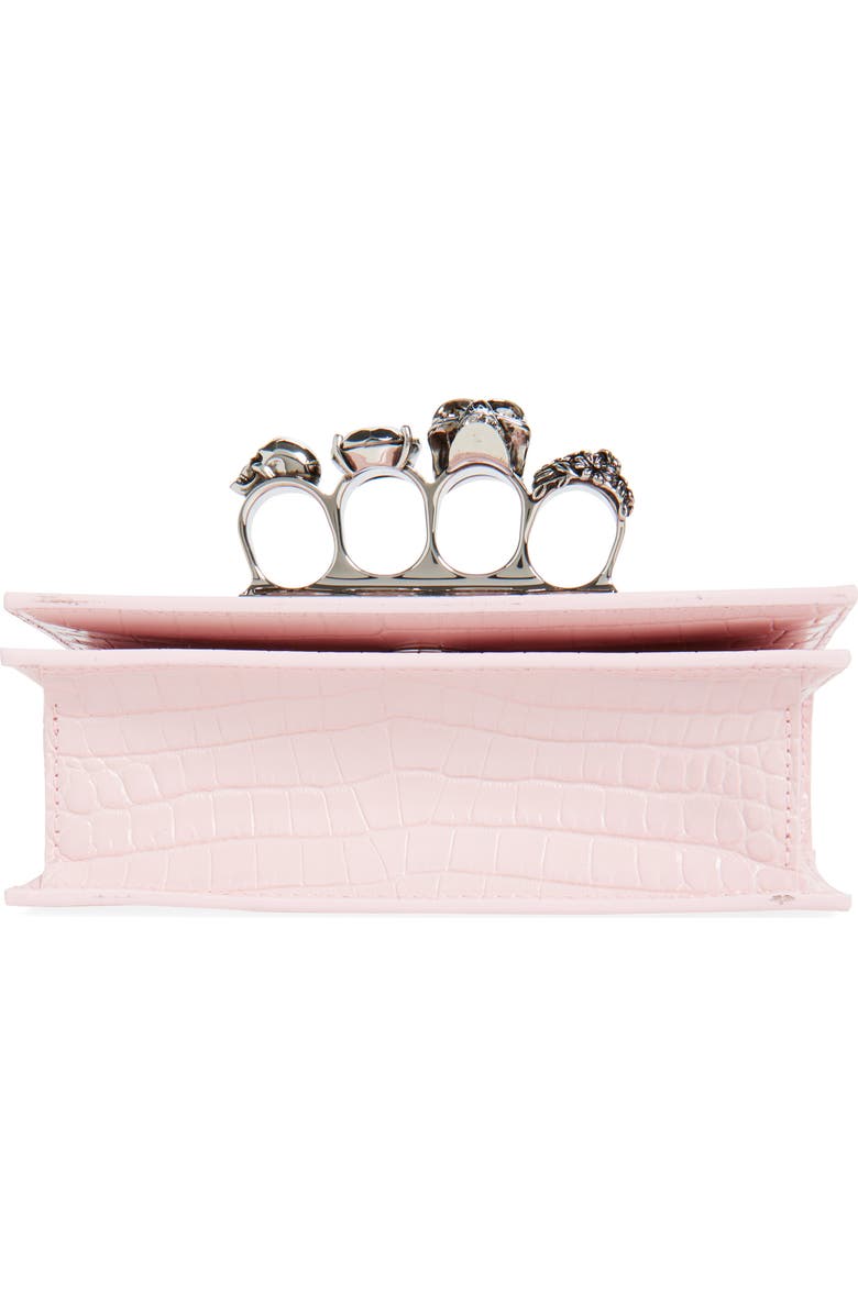 McQueen Alexander McQueen Croc Embossed Leather Shoulder Bag, Alternate, color, Rose/ Silver