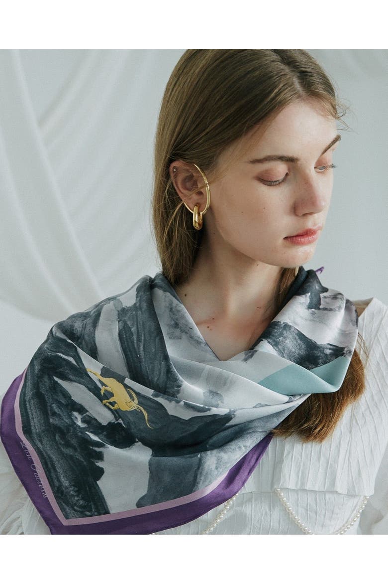 "Himalaya" Large Silk Scarf, Alternate, color, Green Purple