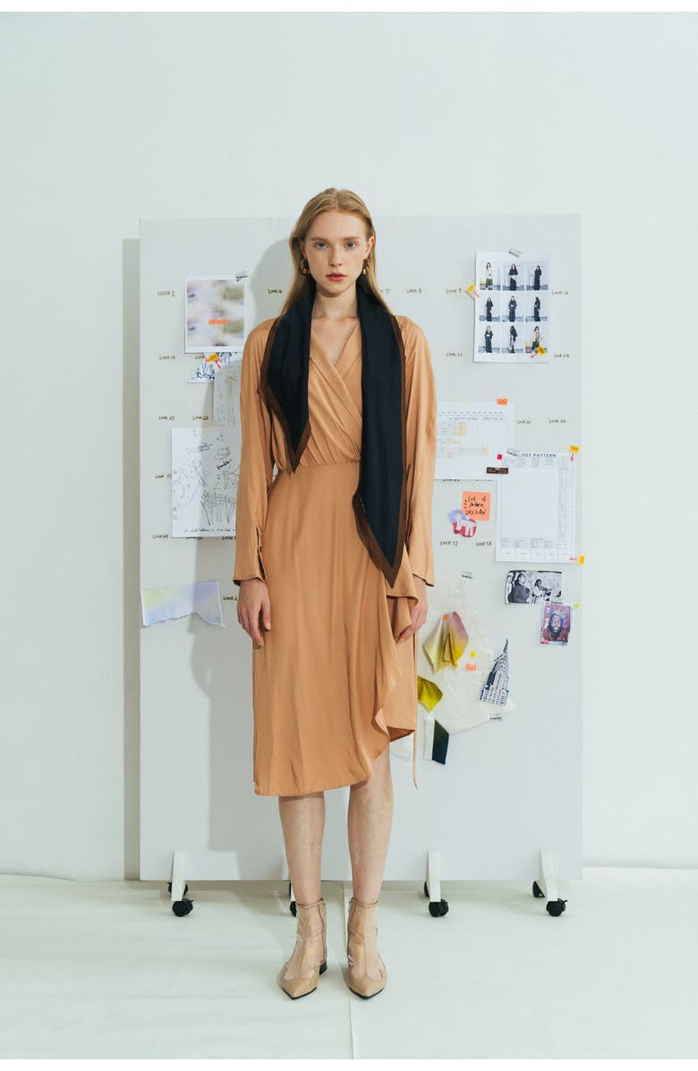 Lost Pattern "Satin" Silk Neck Scarf, Alternate, color, Black