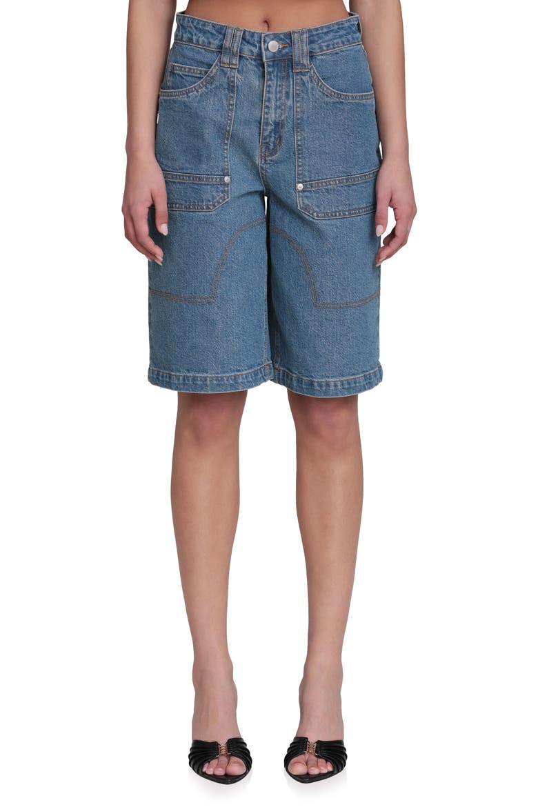Stretch Denim Wide Leg Bermuda Shorts, Main, color, BASILICA WASH