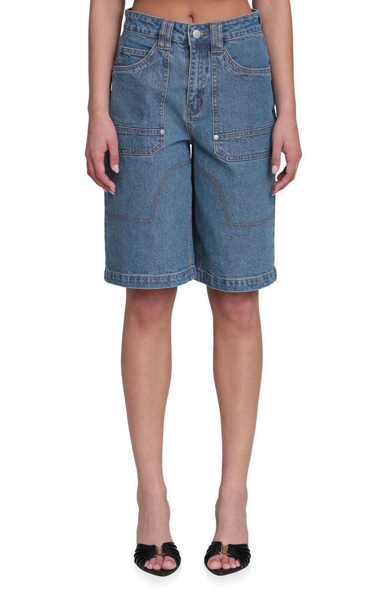 Avec Les Filles Stretch Denim Wide Leg Bermuda Shorts, Main, color, Basilica Wash