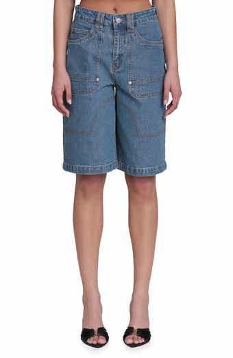 Stretch Denim Wide Leg Bermuda Shorts