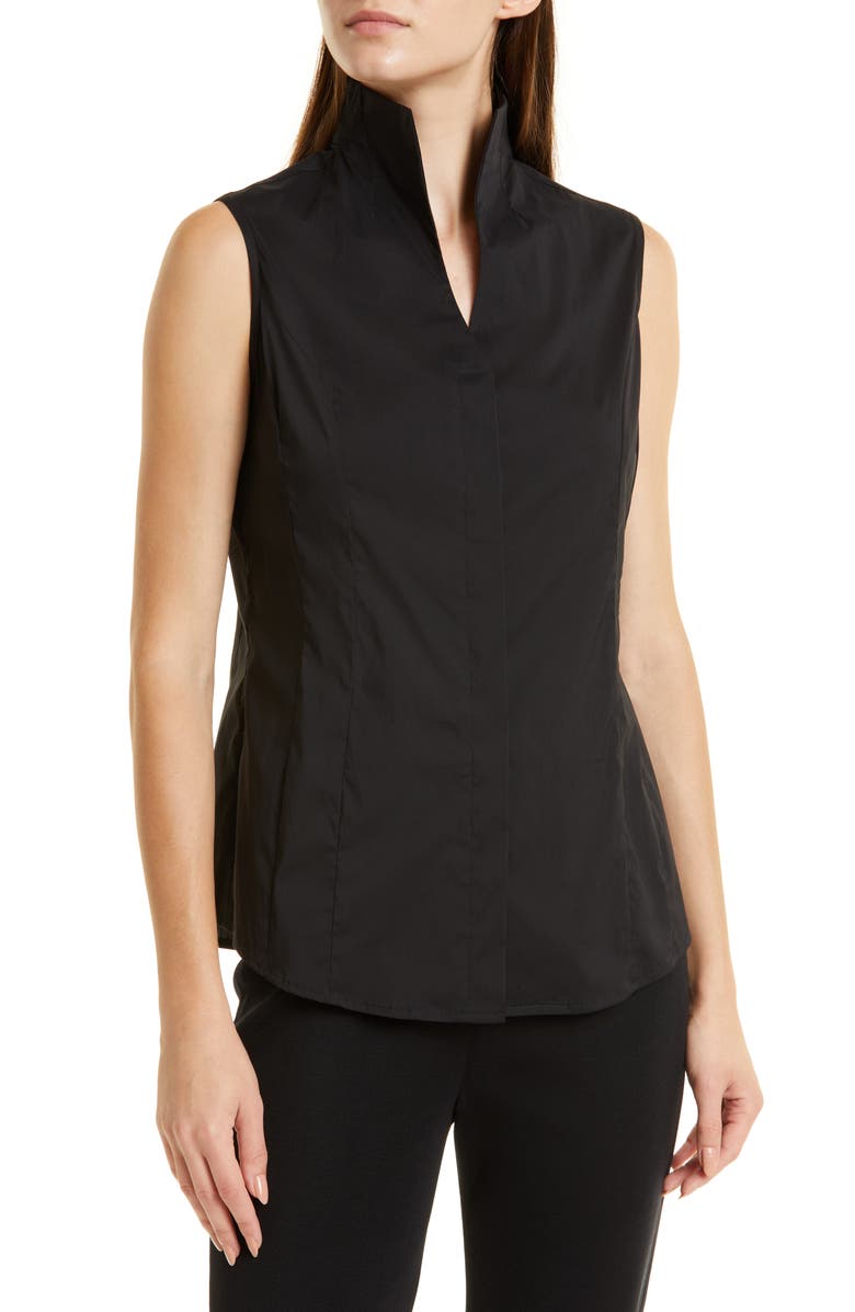 Misook Sleeveless Stand Collar Blouse, Main, color, Black