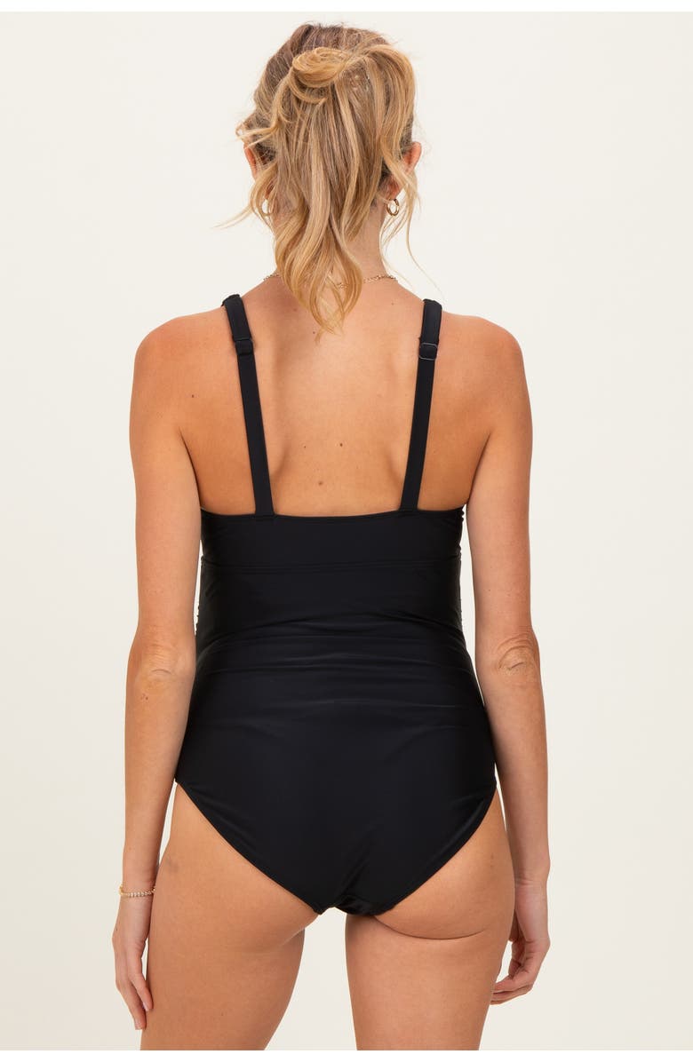 PinkBlush Keyhole Ruched One Piece Swimsuit, Alternate, color, Black