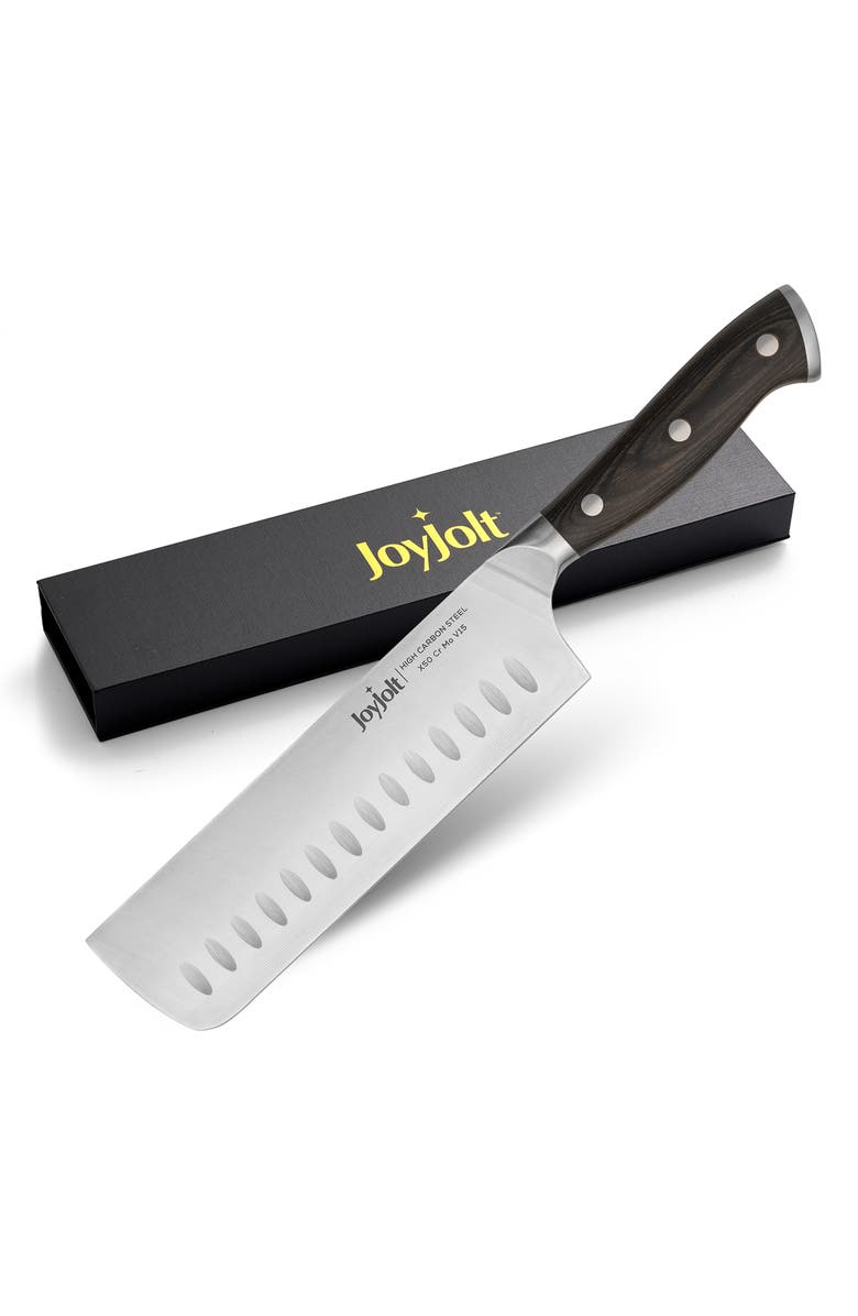 JoyJolt 7" Stainless Steel Nakiri Knife, Alternate, color, Silver/ Black