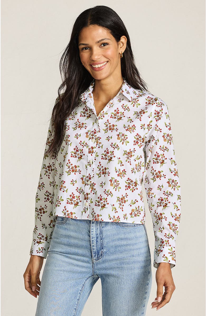 Lands' End No Iron Boxy Cropped Shirt, Main, color, White Meadow Floral