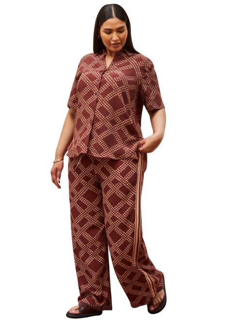 Live Unlimited Geo Print Wide Leg Trouser In Brown