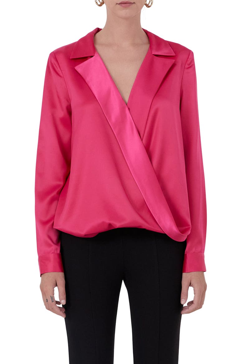 Satin Wrap Shirt, Main, color, MAGENTA