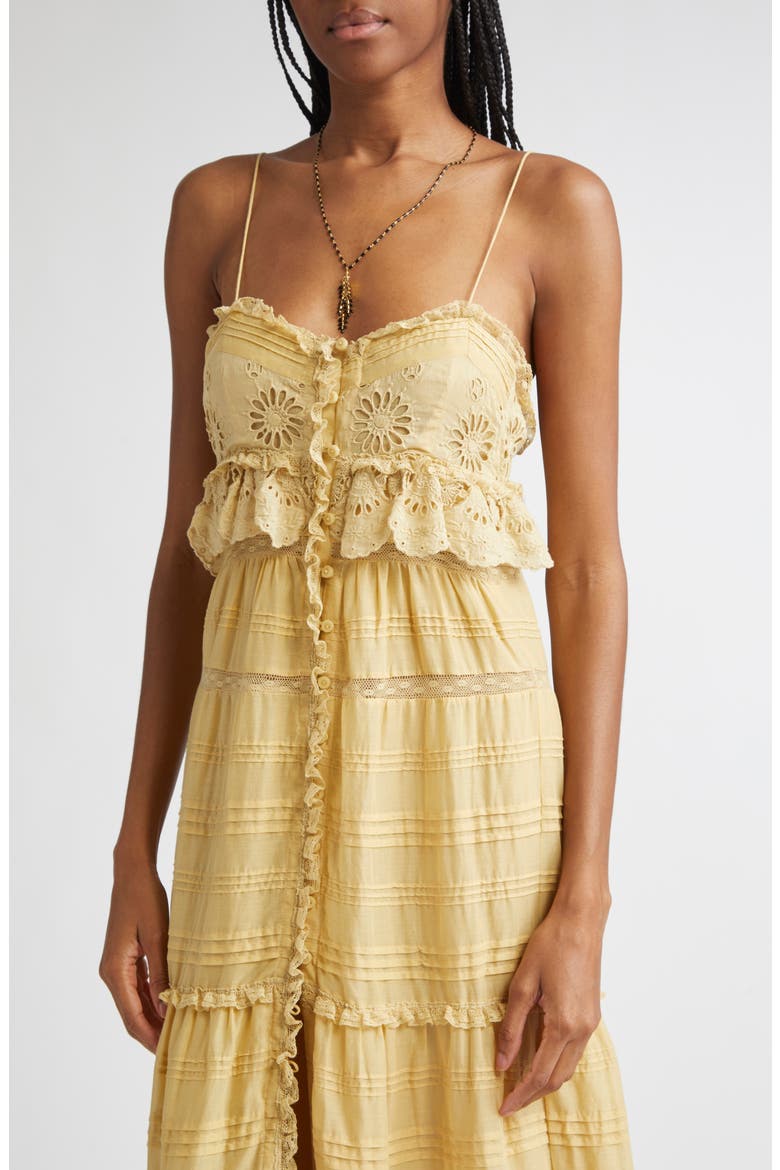 Paule Embroidered Detail Cotton Maxi Dress, Alternate, color, LIGHT OCHRE