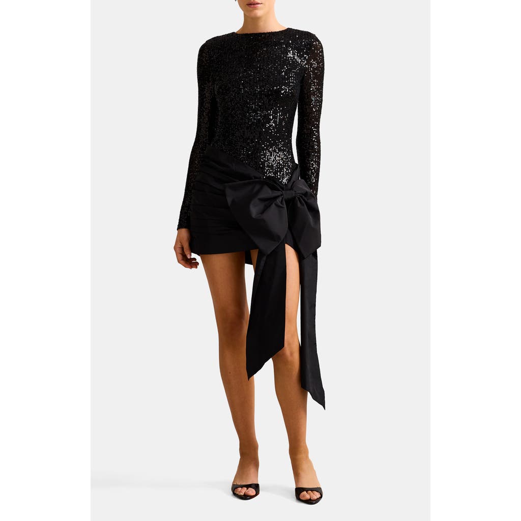 Ever New Dolly Sequin Bow Long Sleeve Cocktail Minidress In Black