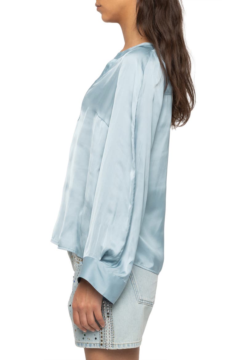 Torny Satin Split Neck Top, Alternate, color, SKY