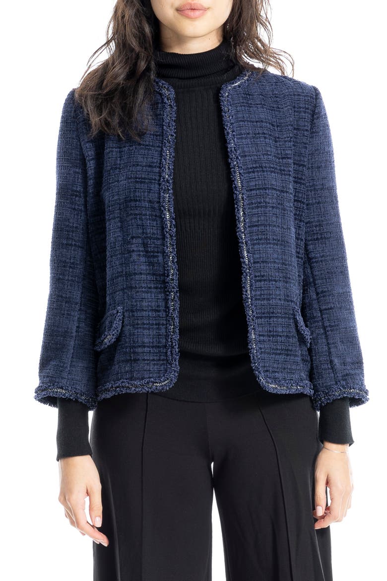 Frayed Edge Knit Jacket, Alternate, color, NAVY TWEED