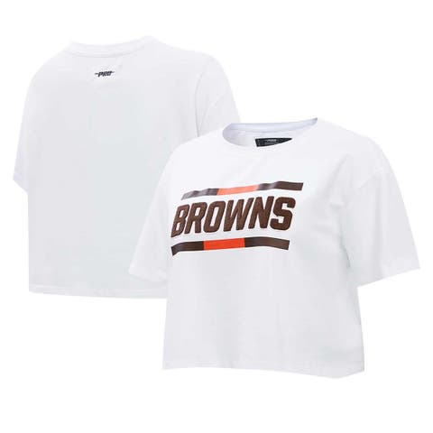 Women's Pro Standard White Cleveland Browns New Helmet Capsule Cropped T-Shirt