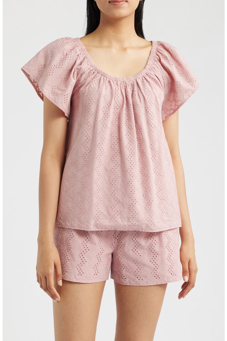 Eyelet Embroidered Peasant Top, Main, color, DUSTY PINK