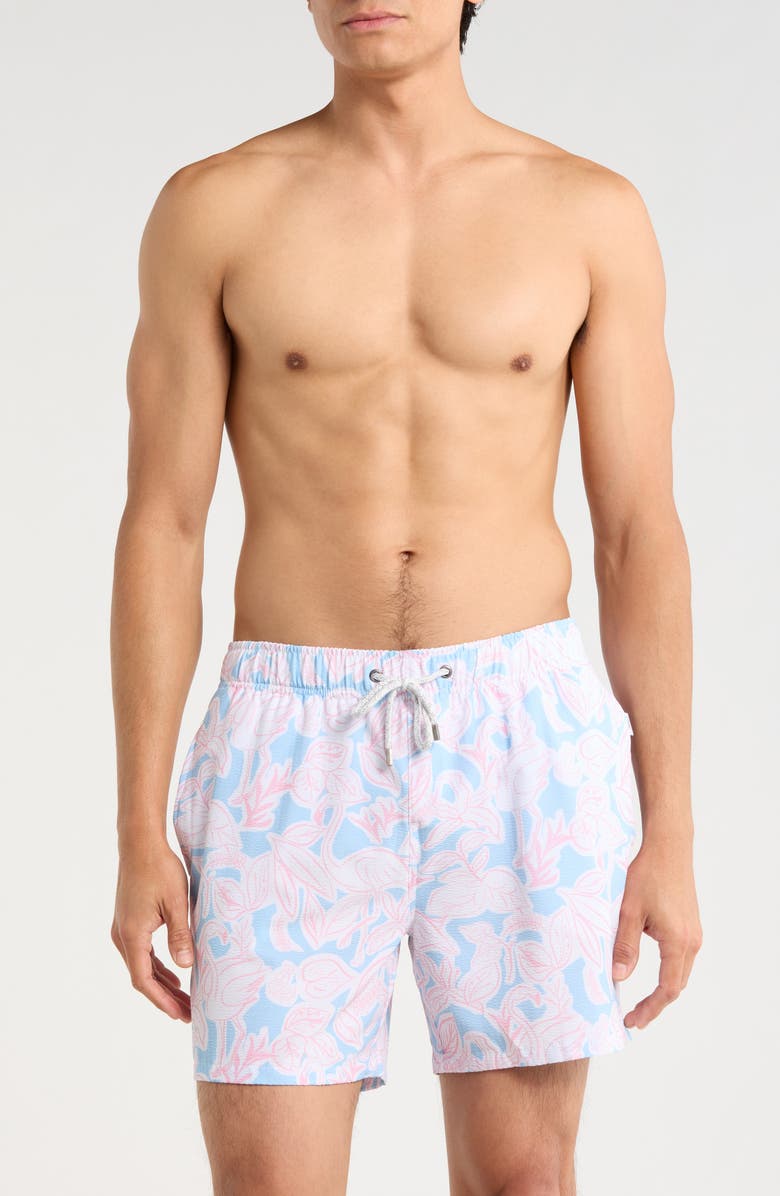 Vintage Summer Seersucker Printed Volley Swim Shorts, Main, color, Blue