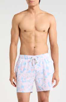 Vintage Summer Seersucker Printed Volley Swim Shorts