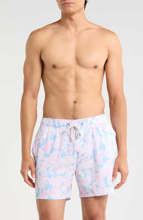 Vintage Summer Seersucker Printed Volley Swim Shorts