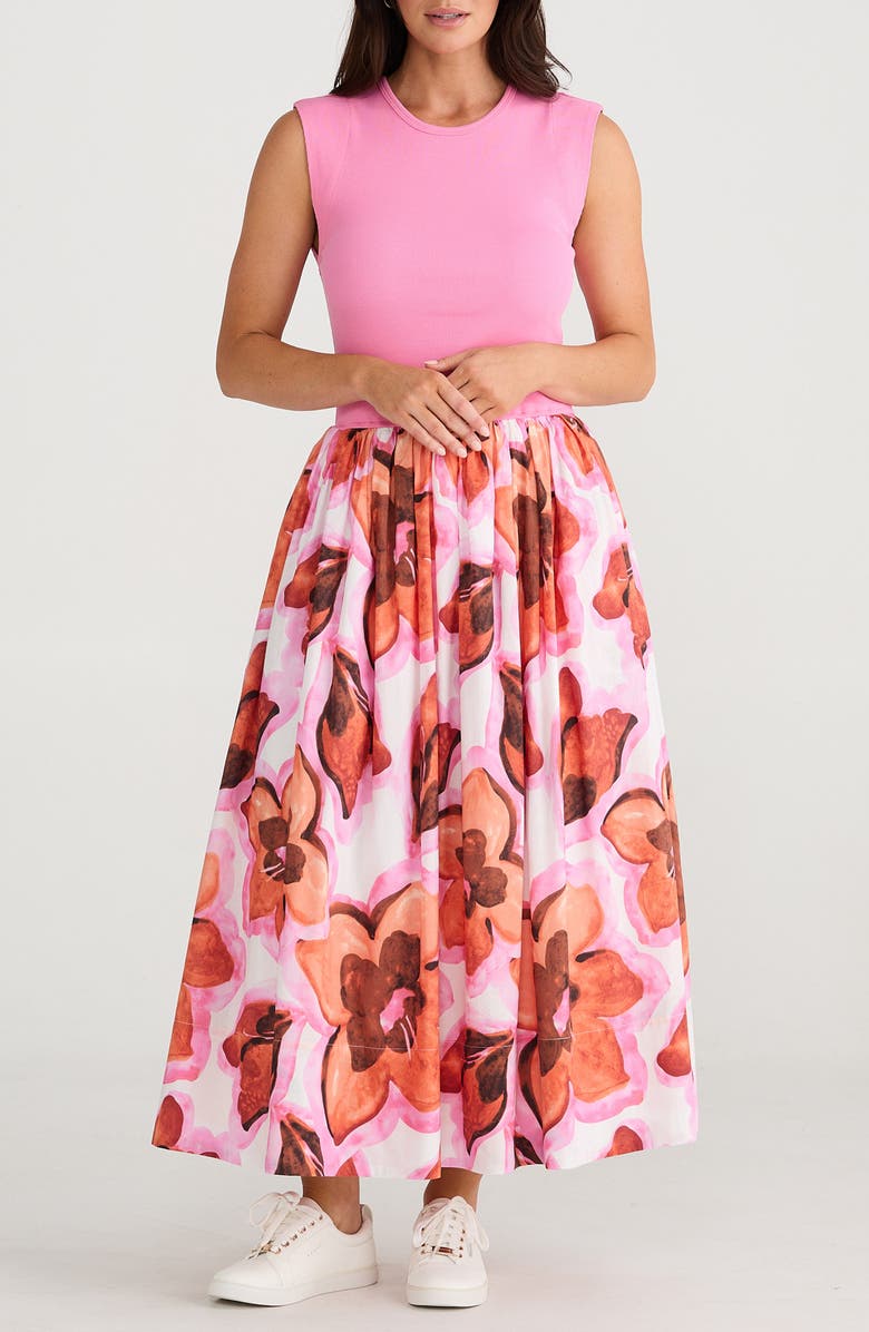 Brave+True Daphne Floral Sleeveless Mixed Media Dress, Main, color, Azalea