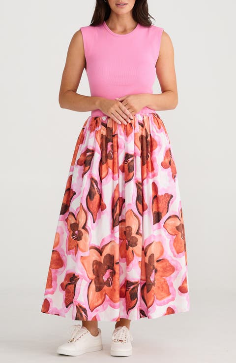 Daphne Floral Sleeveless Mixed Media Dress