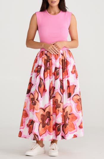 Brave + True Brave+true Daphne Floral Sleeveless Mixed Media Dress In Pink