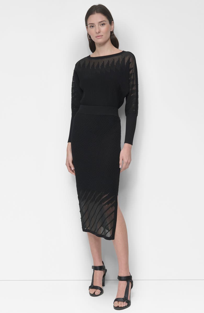 DKNY Illusion Rib Sweater Skirt, Alternate, color, Black