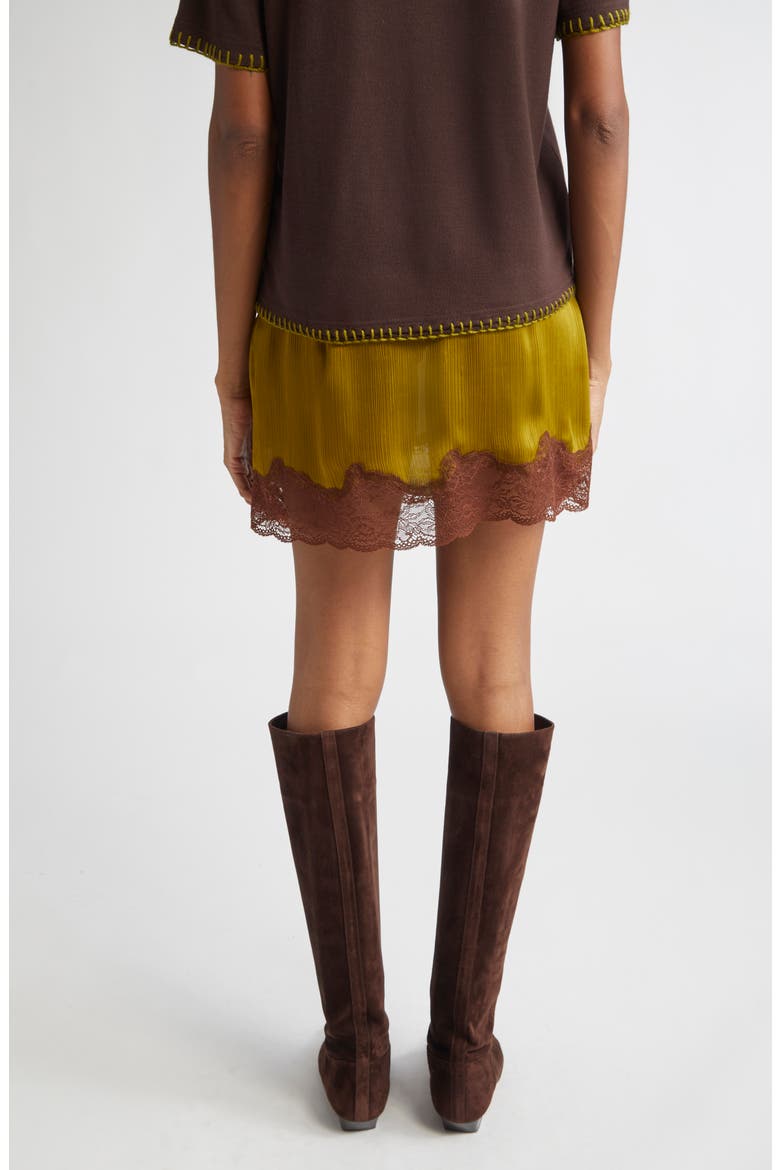 Niera Lace Trim Satin Miniskirt, Alternate, color, KHAKI