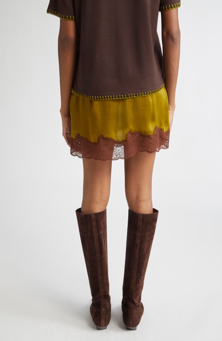 Siedrés Niera Lace Trim Satin Miniskirt, Alternate, color, Khaki