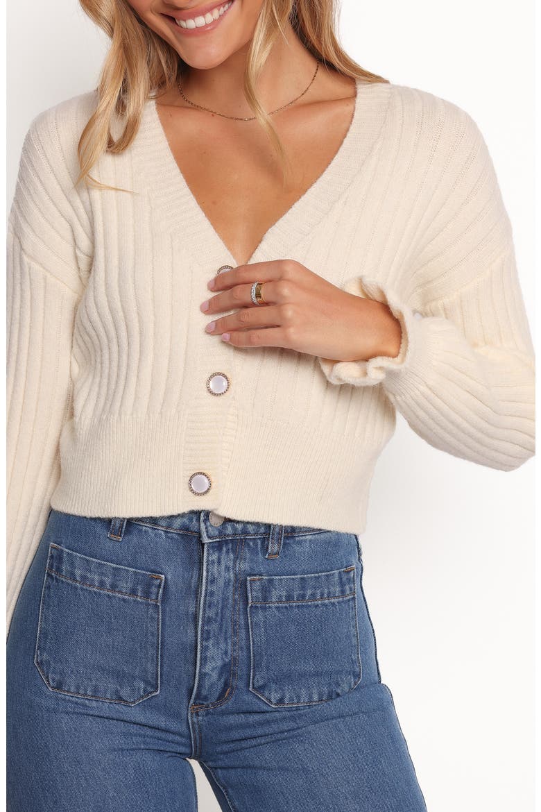 Zana Ruffle Cuff Crop Rib Cardigan, Alternate, color, CREAM