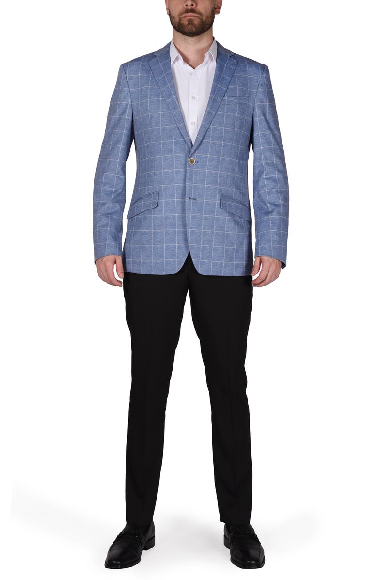 SAVILE ROW CO Blue Windowpane Knit Sport Coat, Alternate, color, Blue