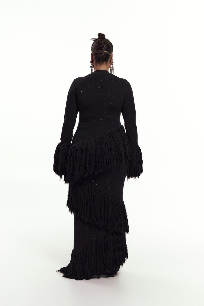 Eme Sequin Fringe Maxi Dress, Alternate, color, Black