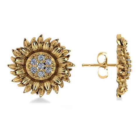 Diamond Sunflower Shaped Earrings 14k