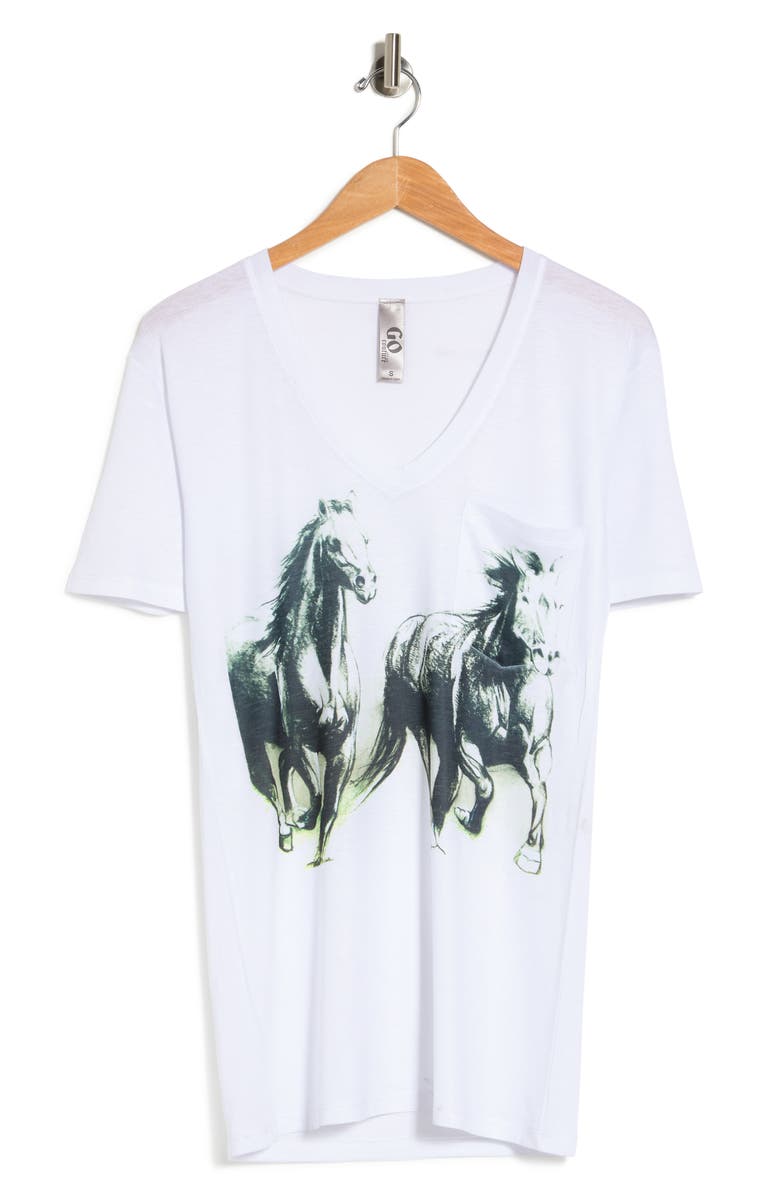 GO COUTURE Deep V-Neck Boyfriend Tee, Alternate, color, Black Print 1