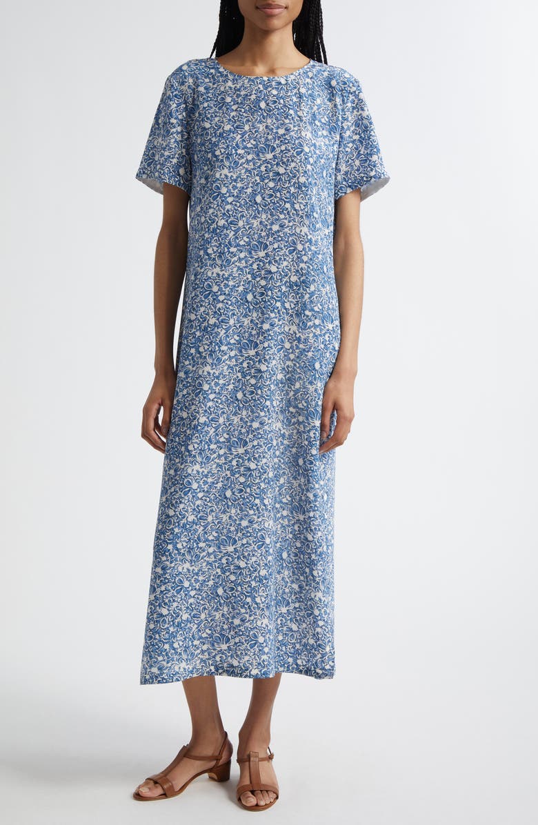 Weekend Max Mara Guidy Floral Short Sleeve Silk Dress, Main, color, Cornflower Blue