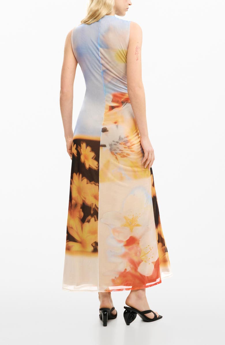 Desigual Abstract Print Ruched Midi Dress, Alternate, color, Yellow Multi