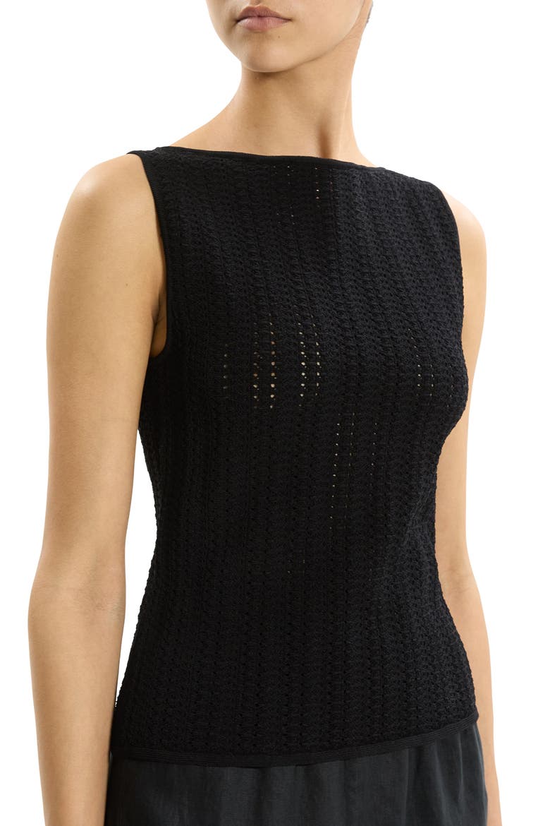 Pointelle Rib Knit Boat Neck Tank, Alternate, color, BLACK