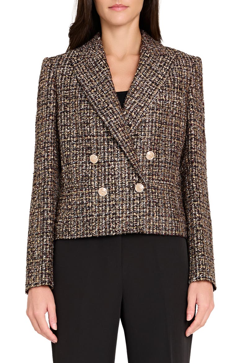 Metallic Double Breasted Bouclé Crop Jacket, Main, color, BLACK ESPRESSO