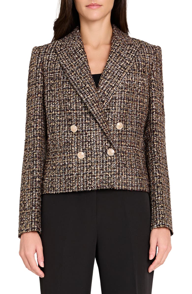 Tahari ASL Metallic Double Breasted Bouclé Crop Jacket, Main, color, Black Espresso