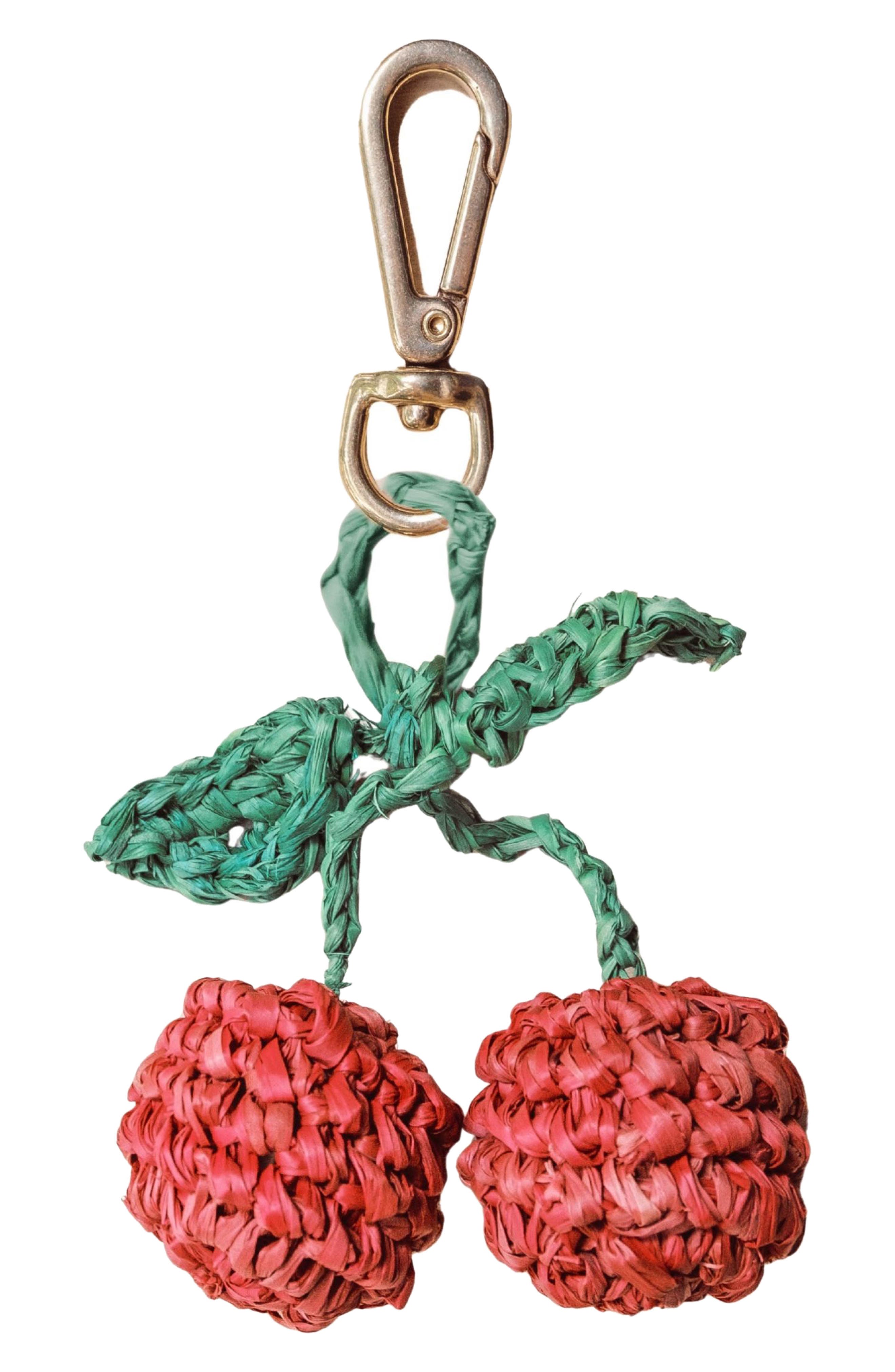 LIKHA Cherry Raffia Bag Charm, Main, color, Red