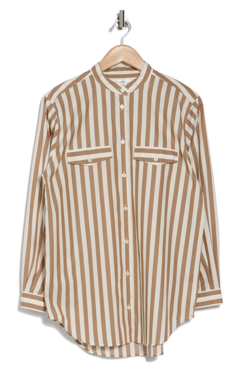 Stripe Pocket Button-Up Tunic Shirt, Alternate, color, MOCHA MULTI