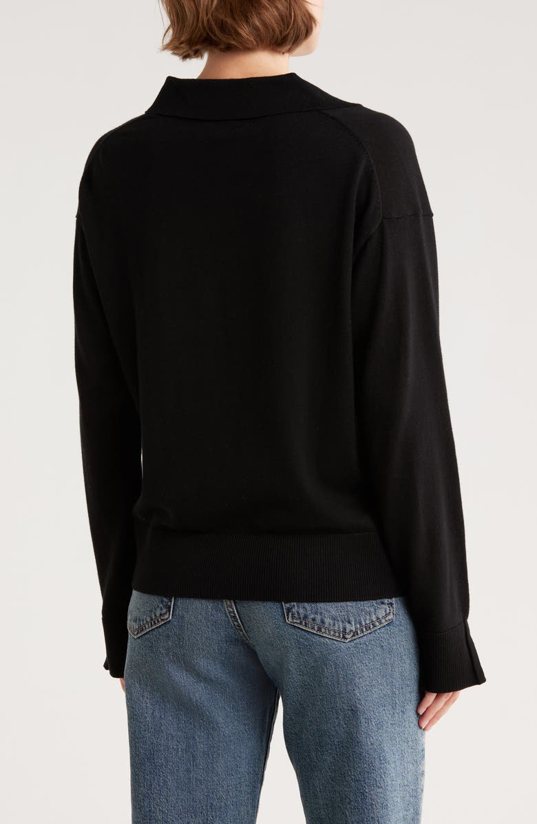 525 Maddi Johnny Collar Cotton Blend Polo Sweater, Alternate, color, Black