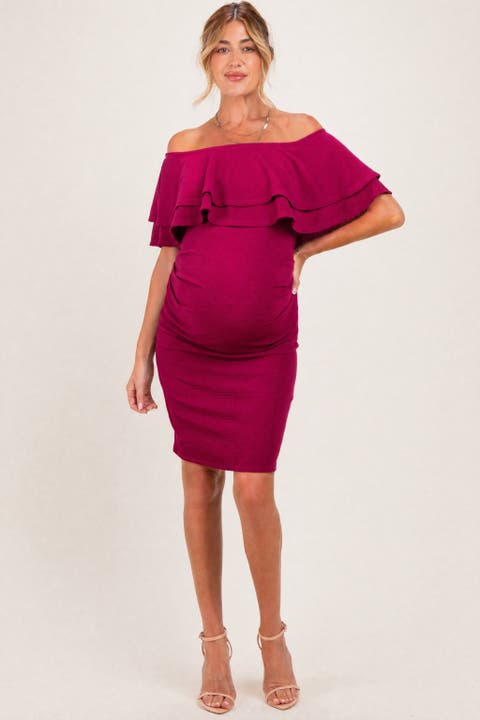 Off Shoulder Ruched Maternity Dress