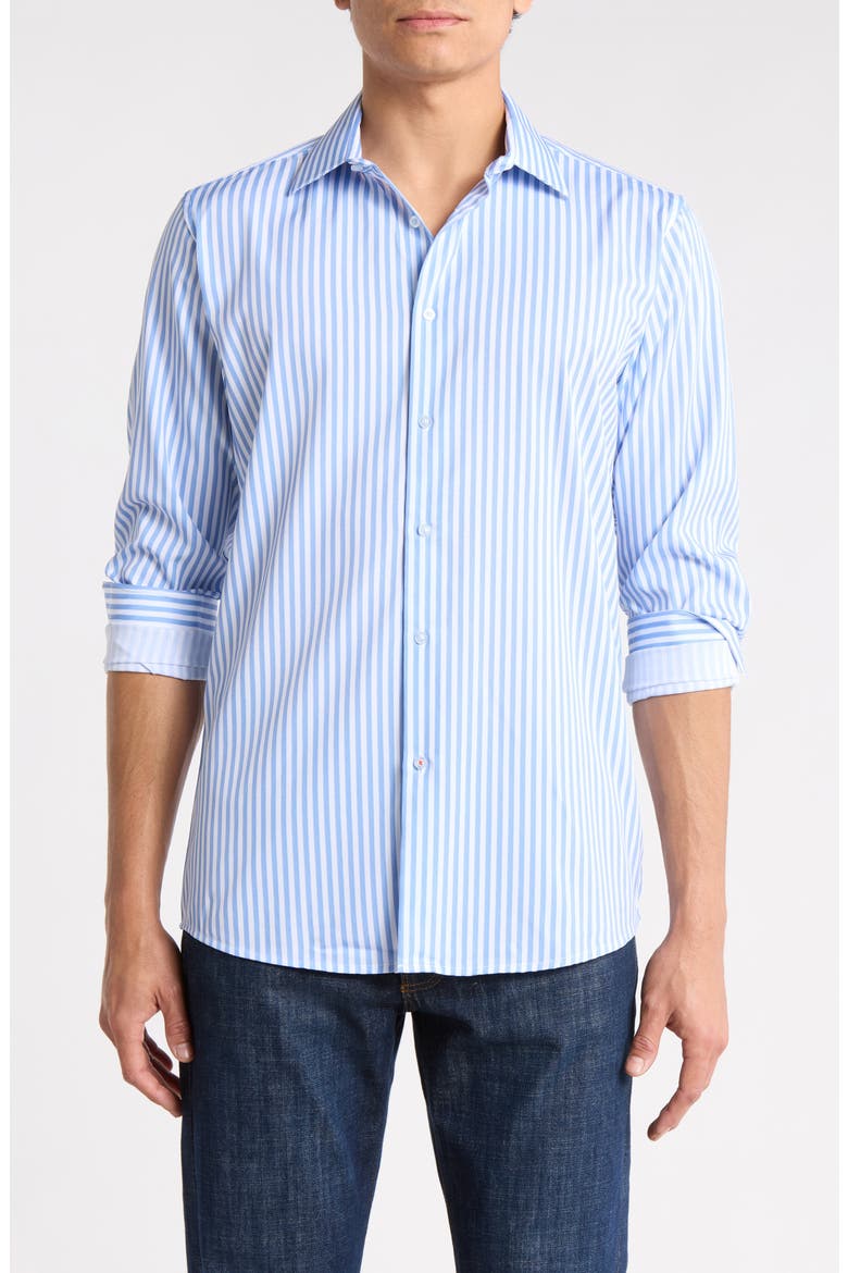 Slim Fit Stretch Dress Shirt, Main, color, WHITE/ BLUE STRIPE